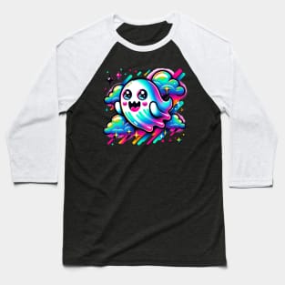 Retro Neon Ghost 80s Video Game Kawaii Cute Baseball T-Shirt